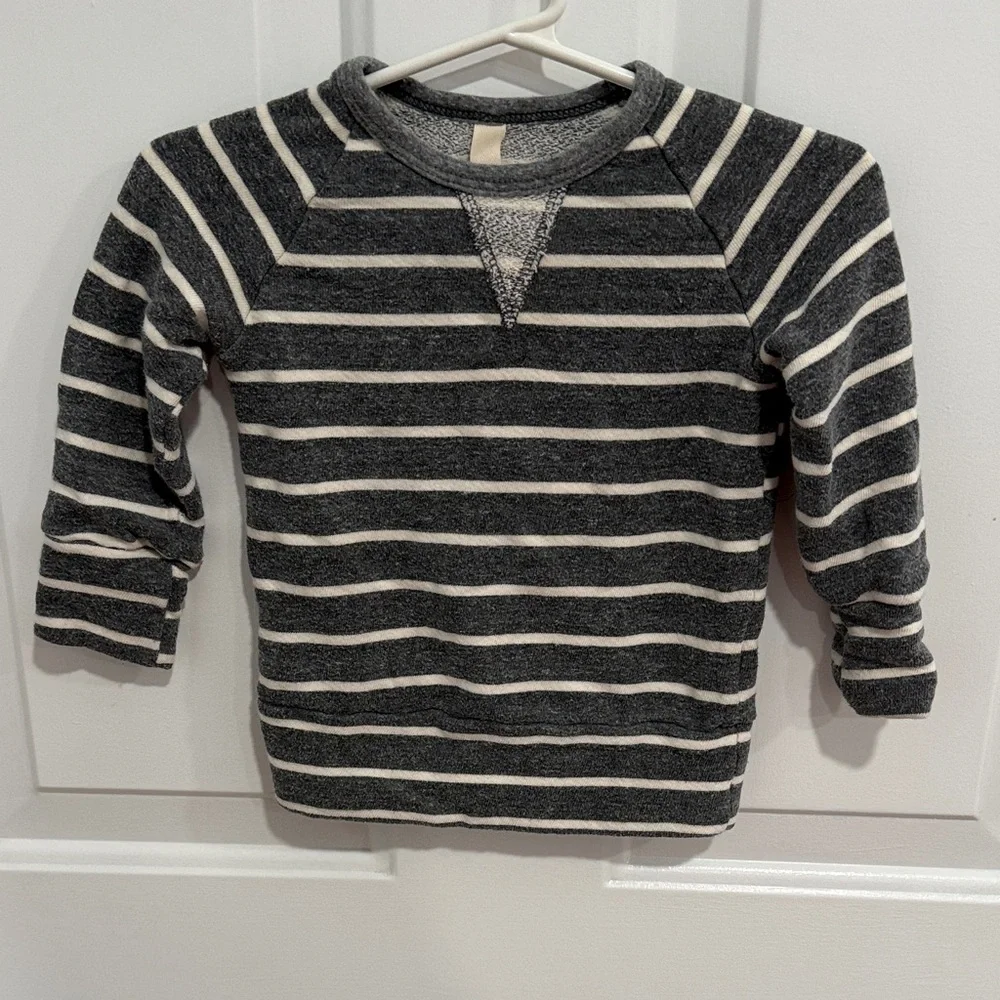 Cozy Striped Gray and White Kids Crewneck Top
